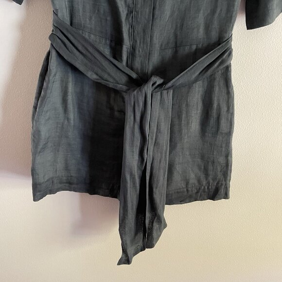 Banana Republic Women 00 Petite Green Slate Tie Waist Short Sleeve Ramie Romper - Picture 5 of 14